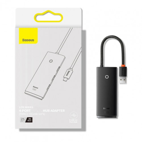 Хаб Baseus Lite Series 4-Port USB-A HUB Adapter (USB-A - USB 3.0*4) 1m Черный (WKQX030101)