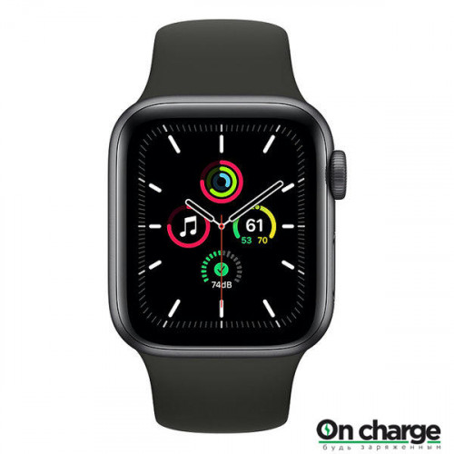 Apple Watch SE, 40 мм, корпус из алюминия цвета «серый космос», черный спортивный ремешок
