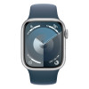 Apple Watch Series 9, 45mm, корпус из алюминия серебристого цвета, спортивный ремешок цвета грозовой синий