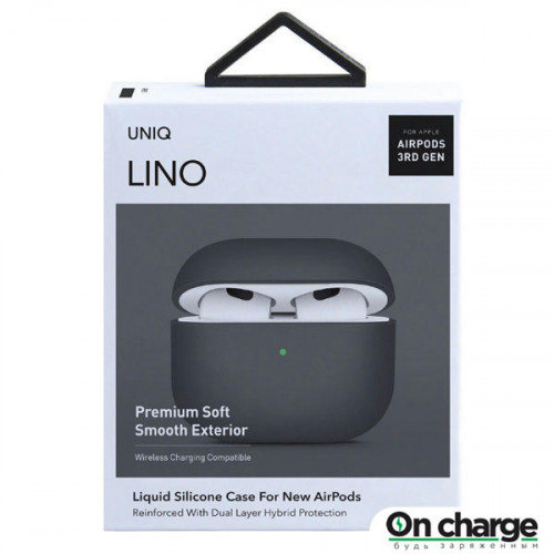 Чехол Uniq Lino Liquid silicone (AIRPODS(2021)-LINOGRY) для AirPods 3, темно-серый