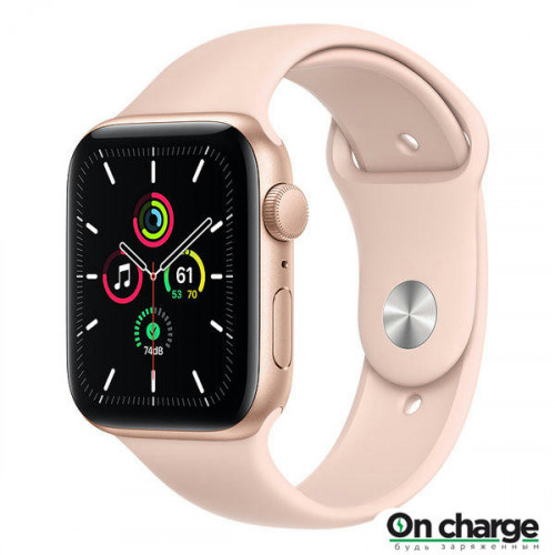 Apple Watch SE, 44 мм, корпус из алюминия золотого цвета, спортивный ремешок цвета «розовый песок»