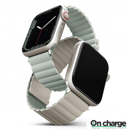 Ремешок Mocom silicone для Apple Watch 42-44-45 мм (45MM-REVSAGBEG) зеленый/бежевый