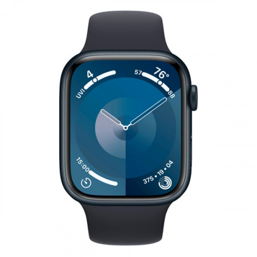 Apple Watch Series 9, 45mm, корпус из алюминия цвета темная ночь, спортивный ремешок цвета темная ночь