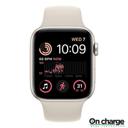 Apple Watch SE 2 GPS, 44 mm Starlight Aluminium Case with Sport Band (Starlight)